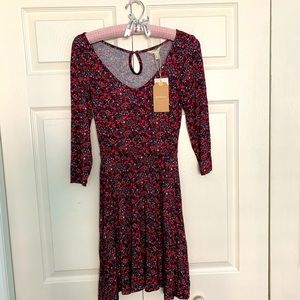 NWT Pink/Black Floral Long-Sleeve Skater Dress-XS